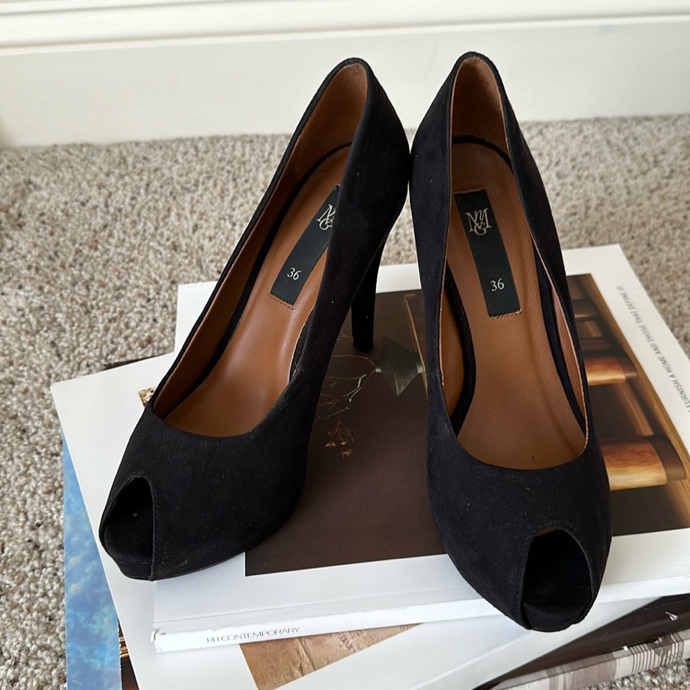 Mango Peep Toe Heels Suede